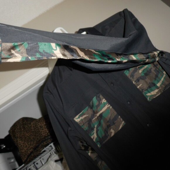 100 % PURE NYLON VENTED BLACK BUTTON‎ DOWN CAMO SHIRT - Picture 8 of 14
